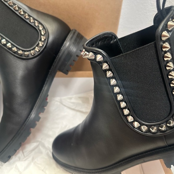 Christian Louboutin Black Leather Studded Chelsea Booties - Picture 5 of 8